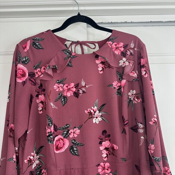 City Chic Burgundy Floral Ruffle Midi Dress - Picture 4 of 11